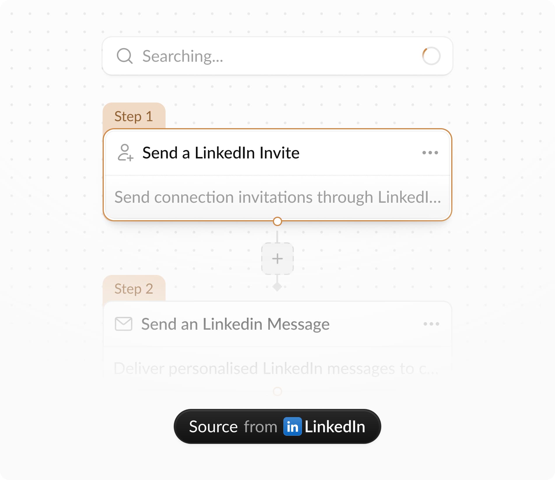 Sourcing Agent workflow showing LinkedIn search and invite steps